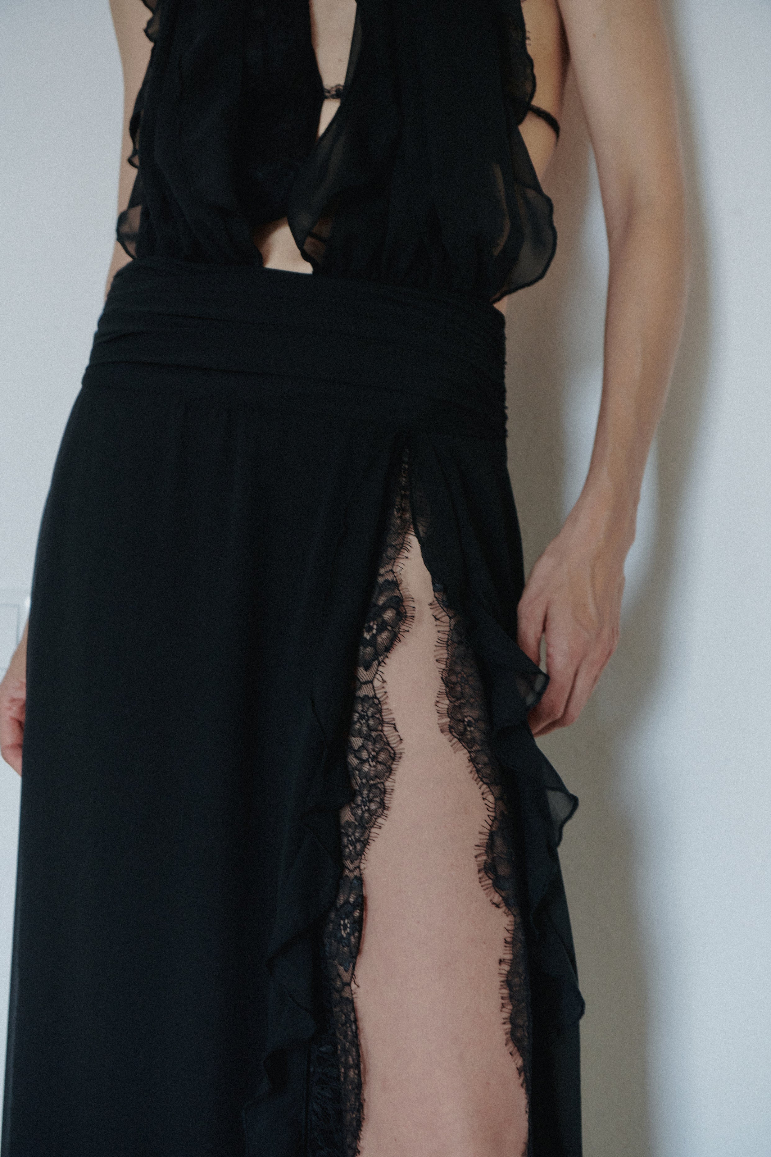 Black Lace Dress with Side Slit