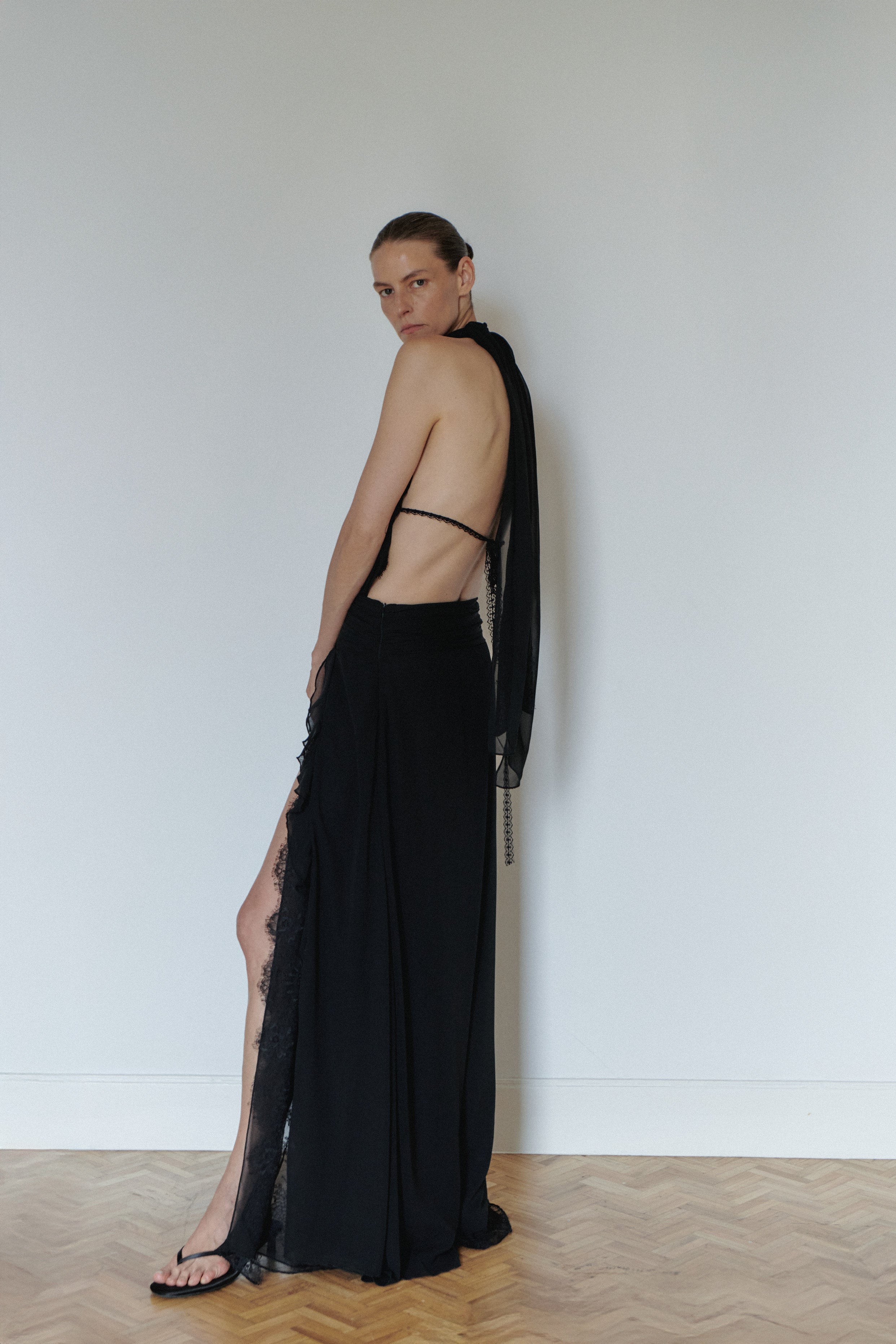 Black Lace Dress with Side Slit