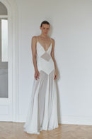 White Long Dress with Open Back and Stripes
