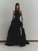 Strapless Maxi Dress with Feather Trim
