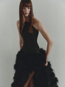 Strapless Maxi Dress with Feather Trim