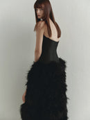 Strapless Maxi Dress with Feather Trim