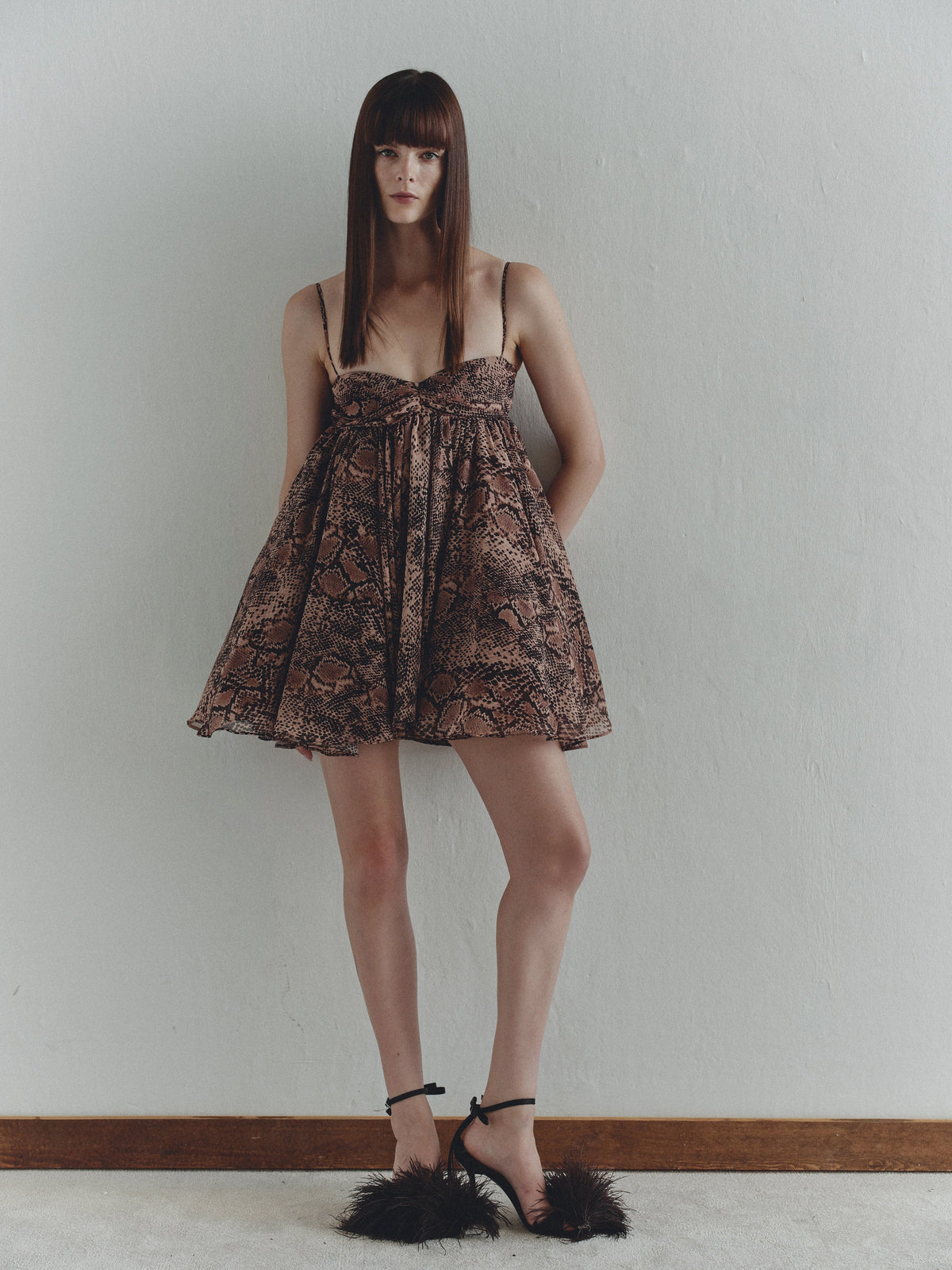 Snake Print Chiffon Mini Dress