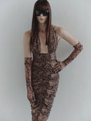 Snake Print Tulle Long Dress with Gloves