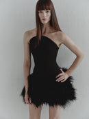Black Mini Dress with Feather Trim