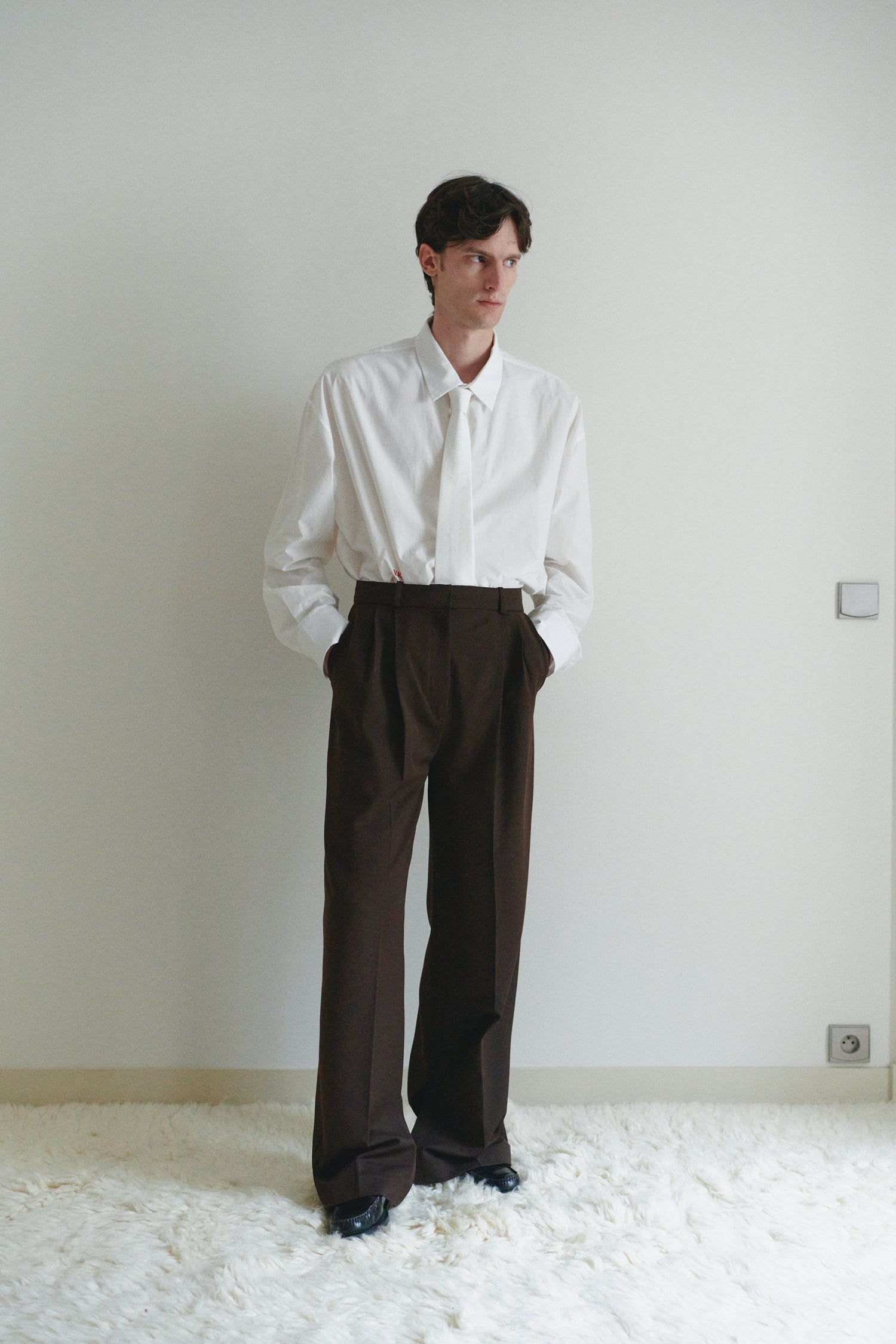 Brown Unisex Pants with Inner Leg Slits