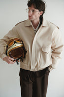 Beige Unisex Oversize Bomber Jacket With Pockets