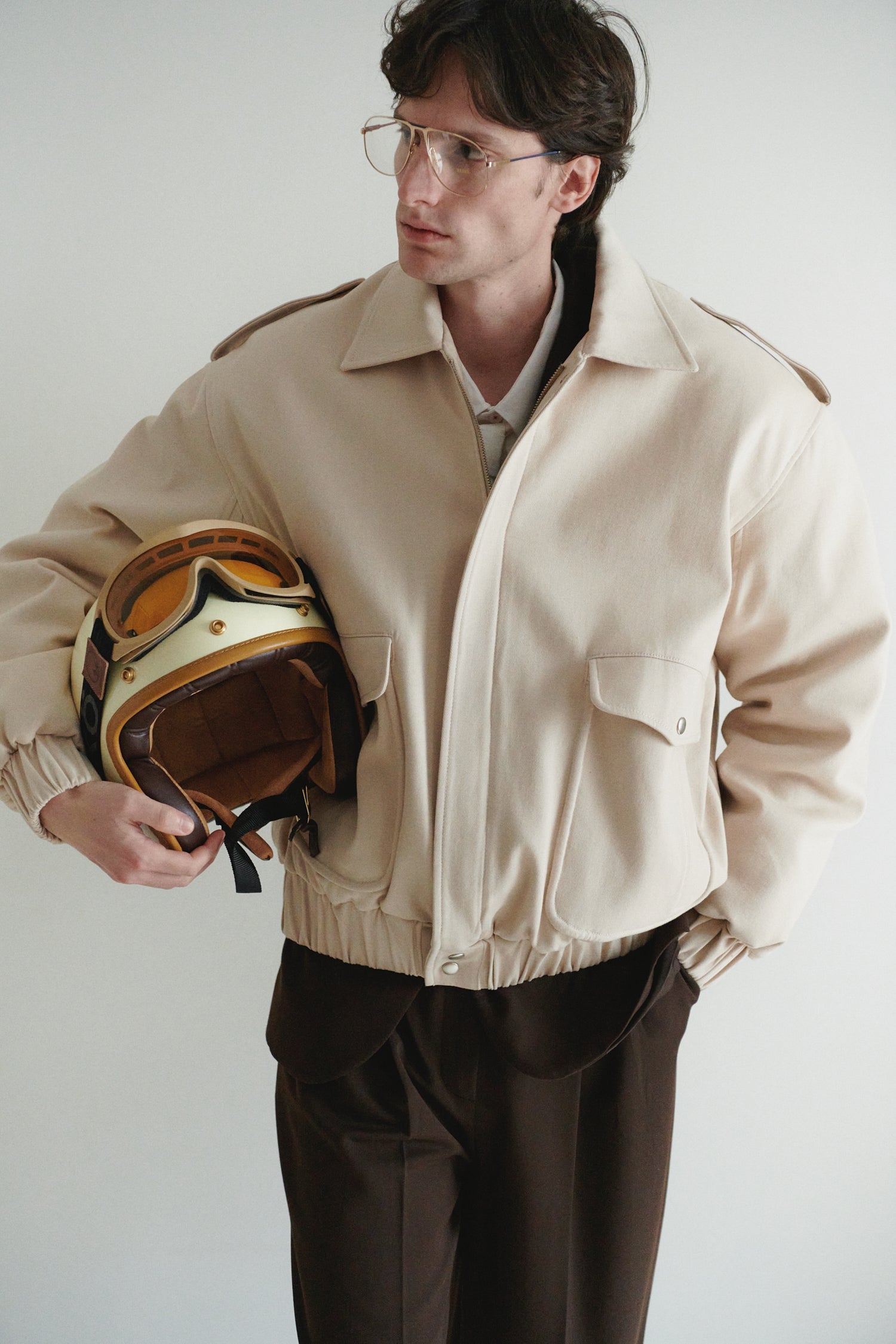 Beige Unisex Oversize Bomber Jacket With Pockets