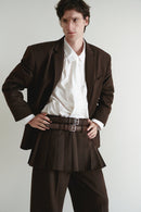 Brown Pleated Mini Skirt with Double Belt