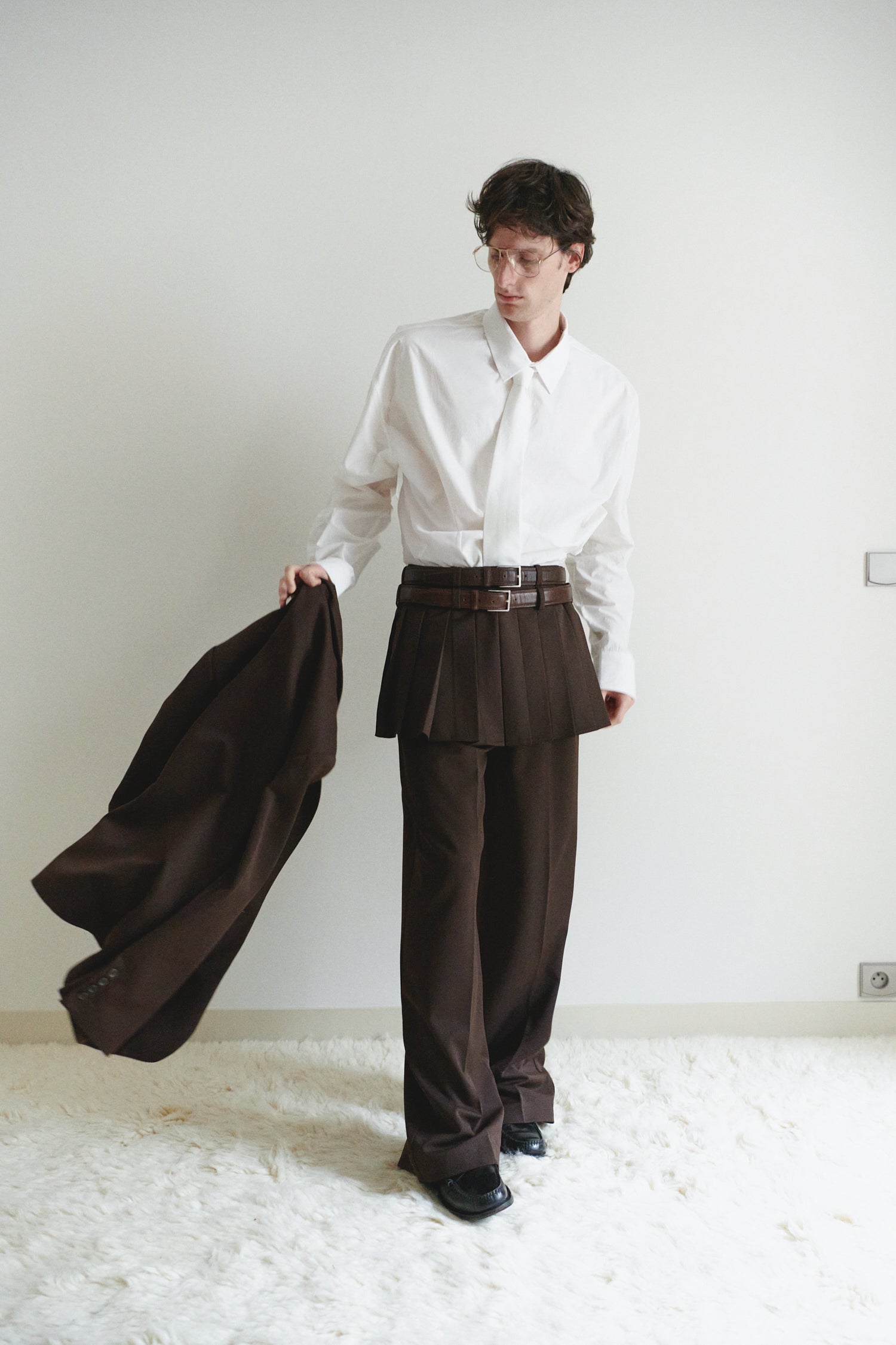 Brown Unisex Pants with Inner Leg Slits