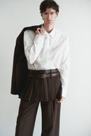 Brown Pleated Mini Skirt with Double Belt