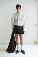 Brown Pleated Mini Skirt with Double Belt