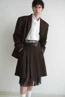 Brown Pleated Skirt with Lace Layer