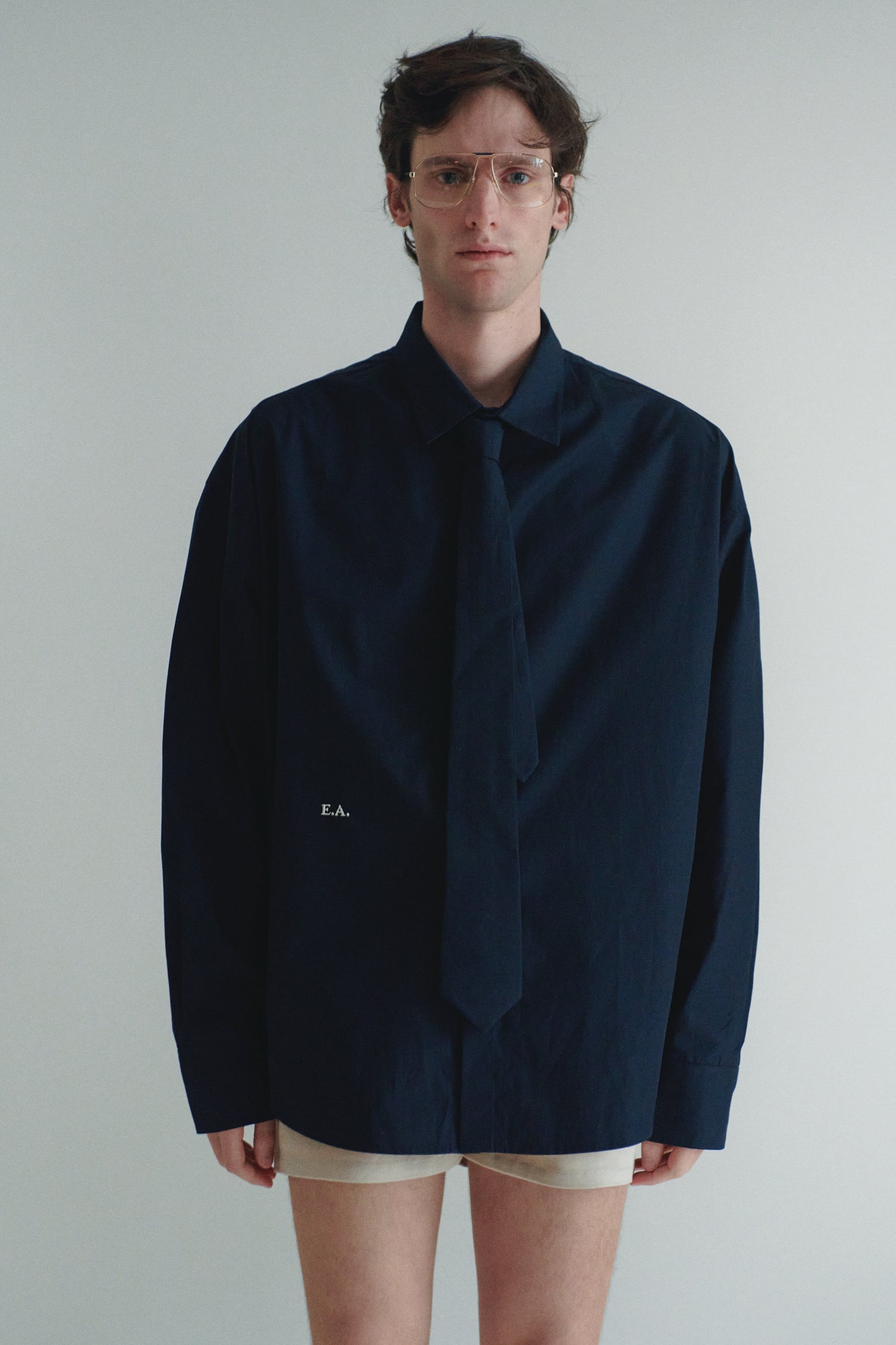 Navy Unisex Oversized Shirt with Tie