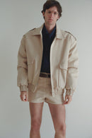 Beige Unisex Oversize Bomber Jacket With Pockets