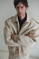 Beige Unisex Oversize Bomber Jacket With Pockets