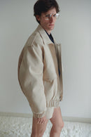 Beige Unisex Oversize Bomber Jacket With Pockets