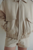 Beige Unisex Oversize Bomber Jacket With Pockets