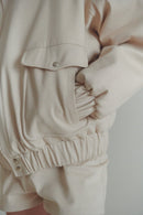 Beige Unisex Oversize Bomber Jacket With Pockets