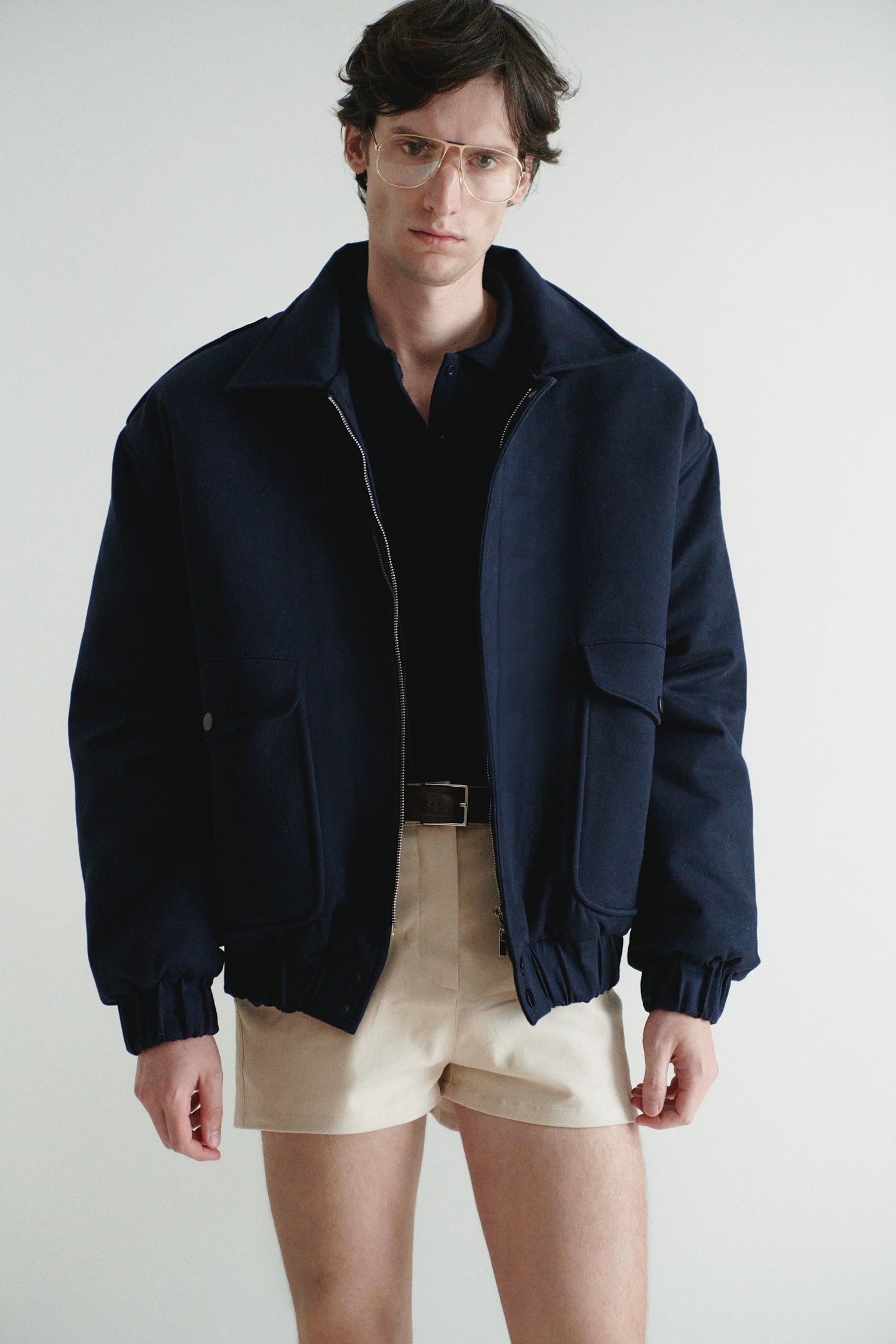 Navy Unisex Oversize Bomber Jacket With Pockets