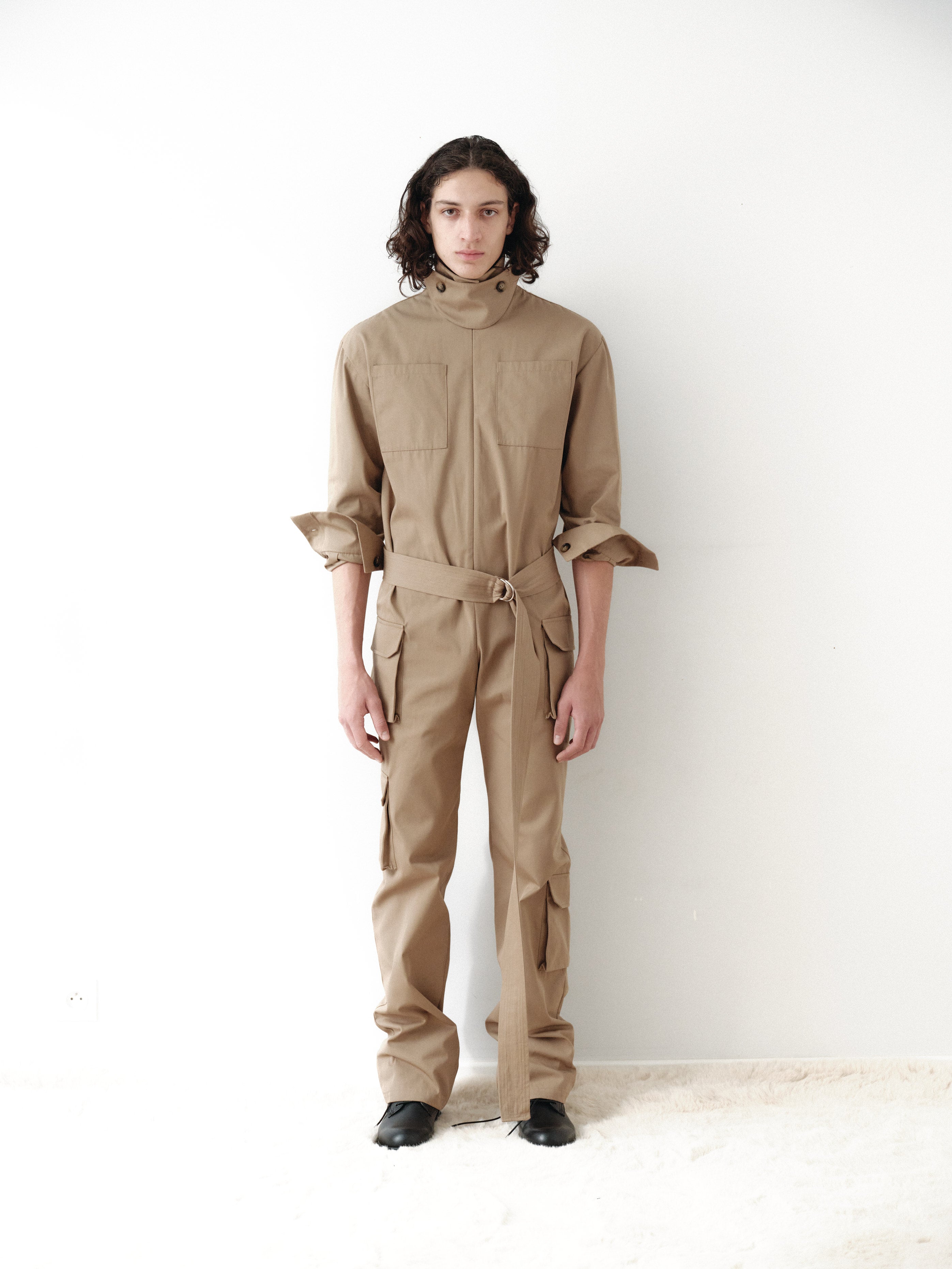 Mink Colored Recycled Cotton Cargo Jumpsuit