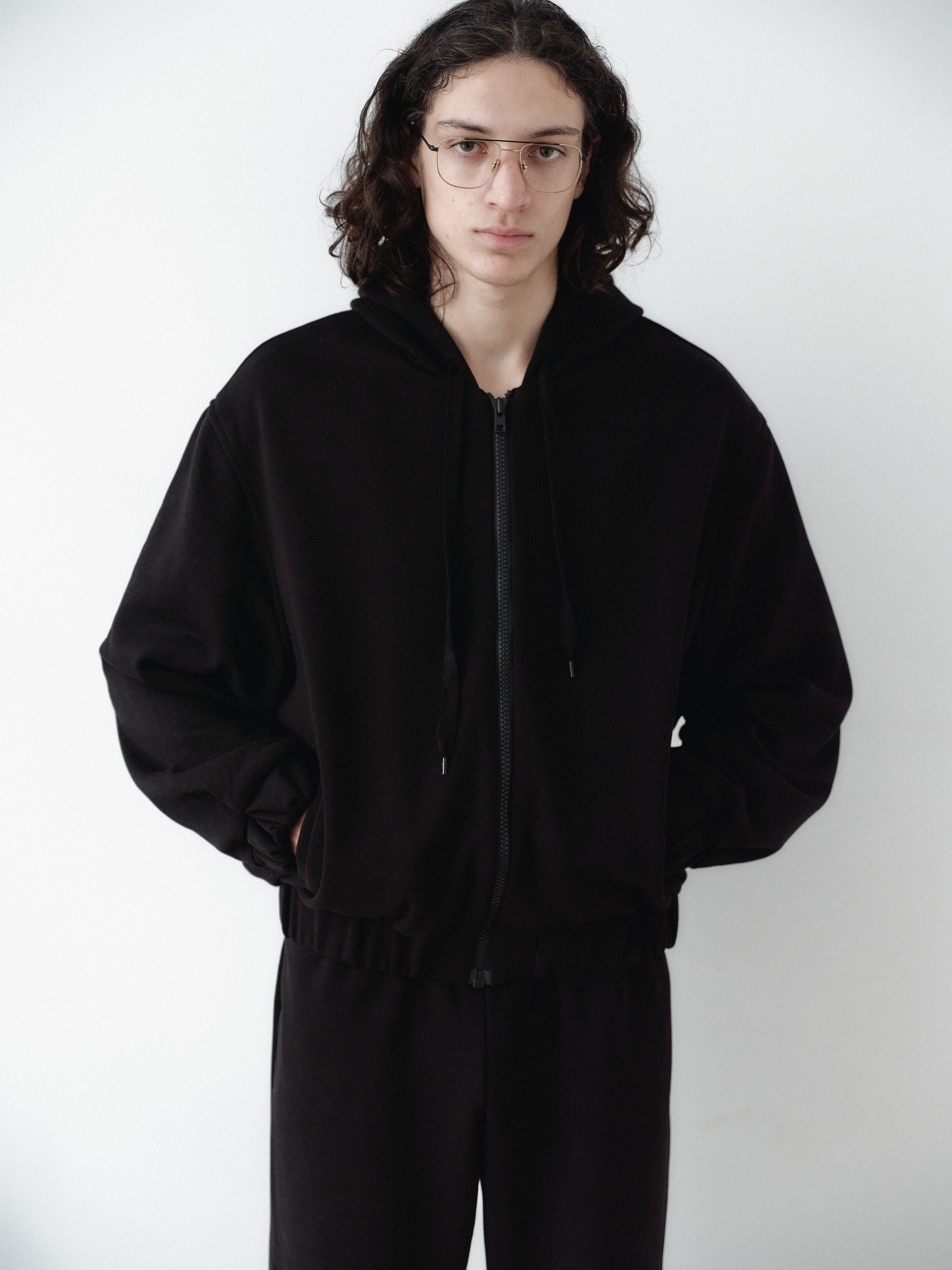 Black Cotton Hooded Sweatshirt