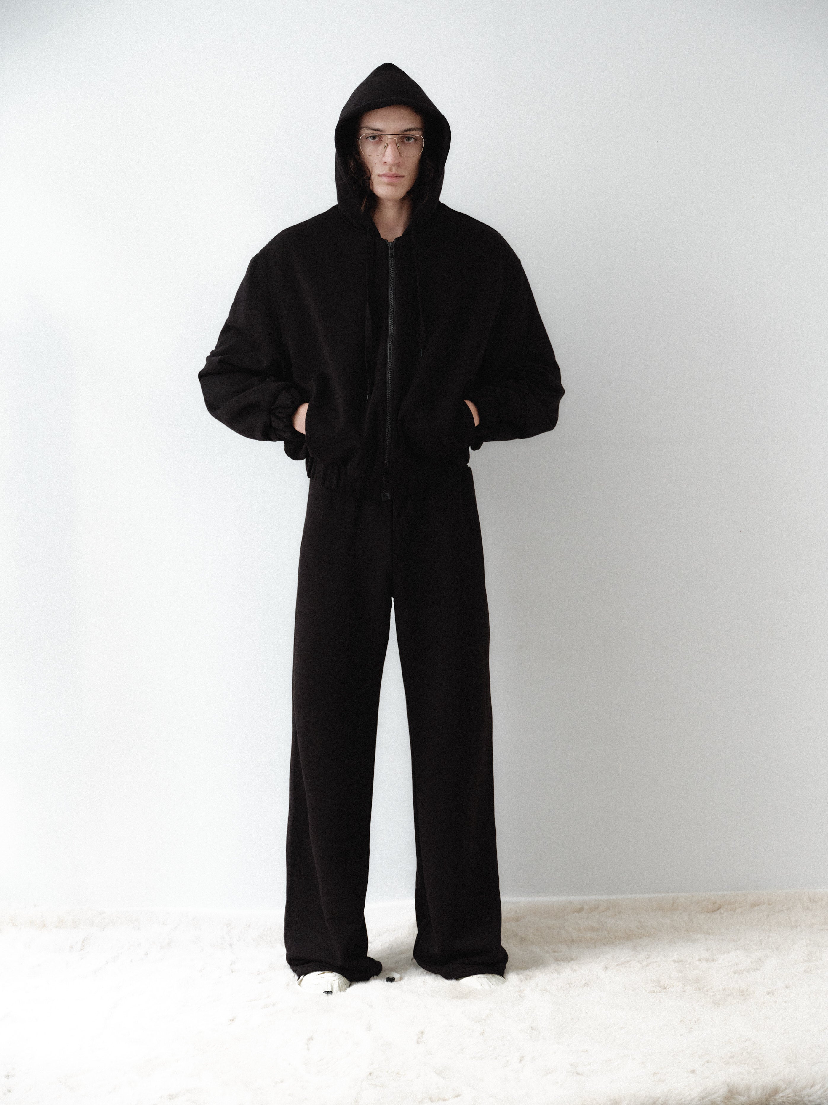 Black Cotton Track Pants