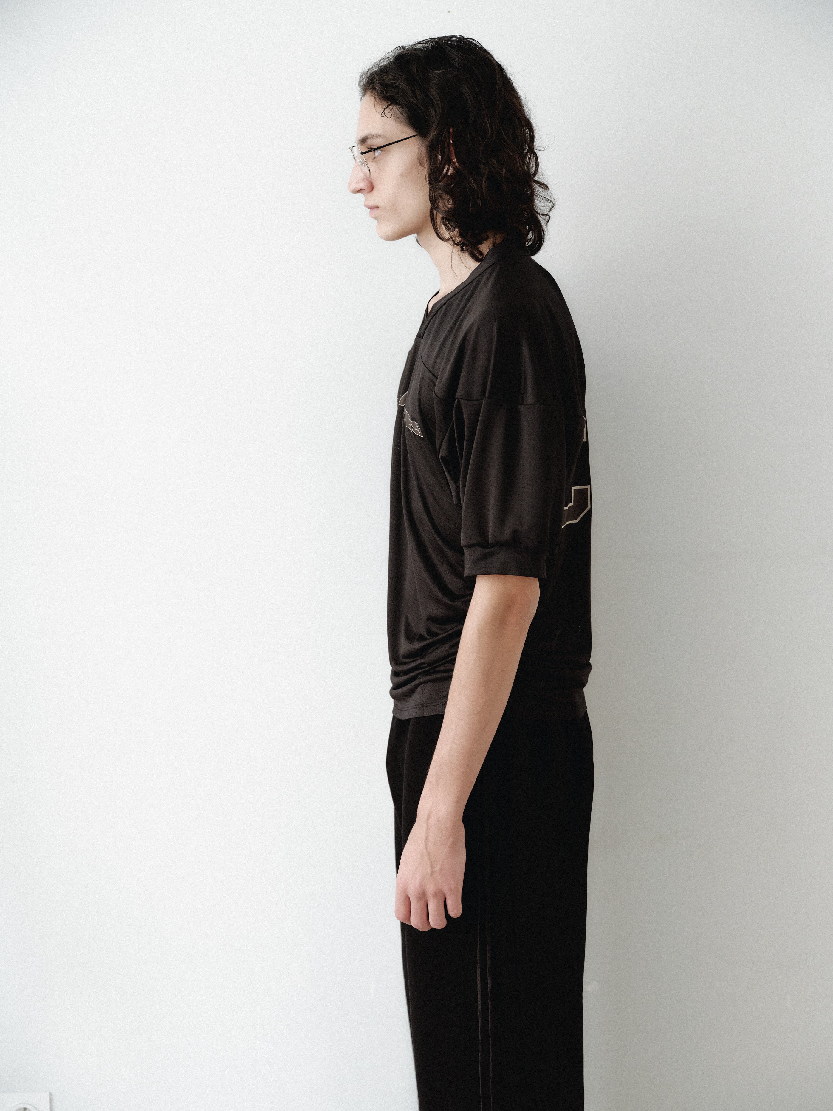 Black Logo Printed Sports Mesh T-Shirt