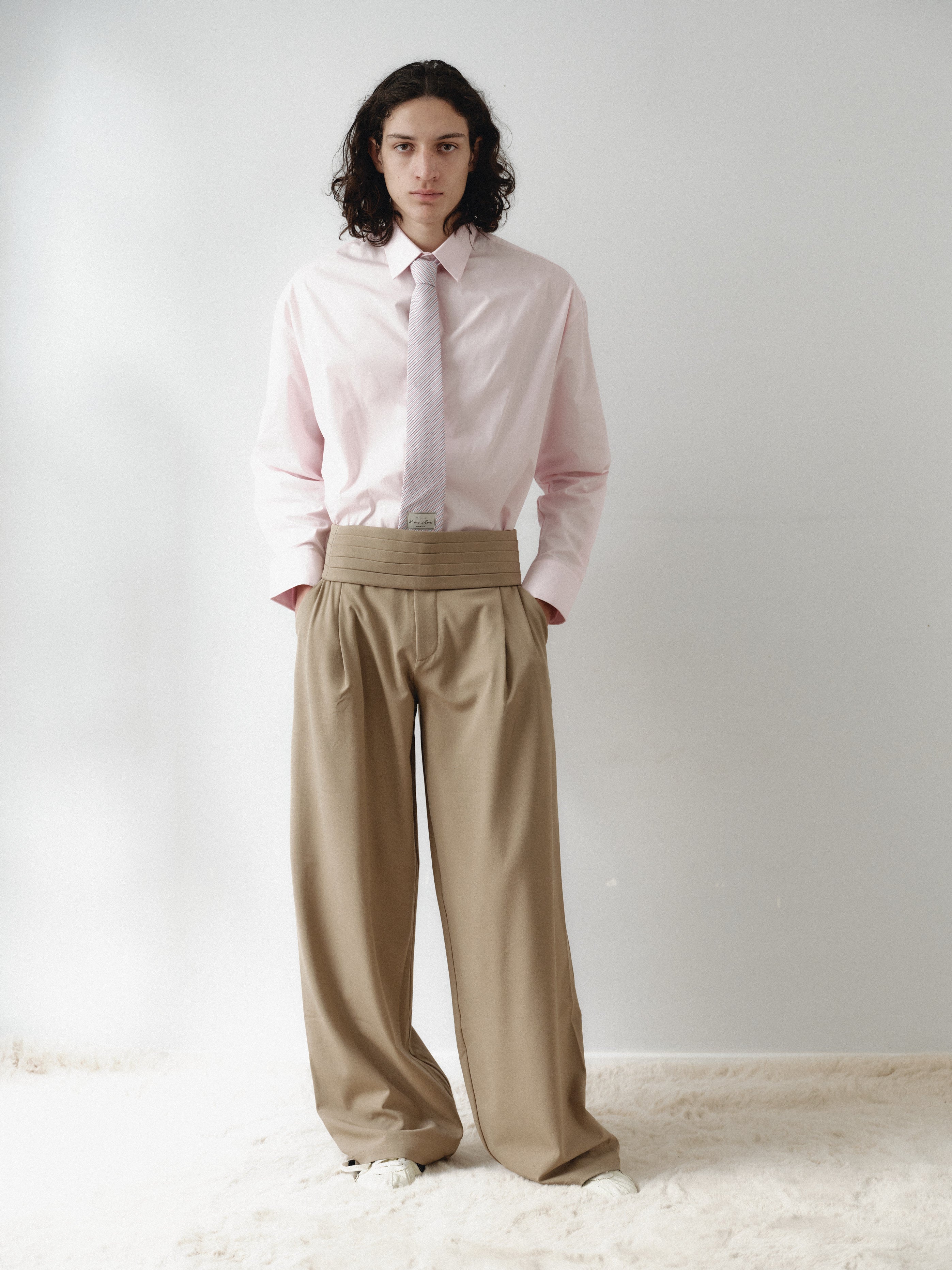 Light Pink Oversize Unisex Shirt with Tie
