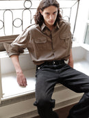 Khaki Oversized Unisex Shirt with Pockets