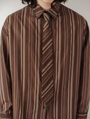 Brown Striped Oversize Unisex Shirt with Tie