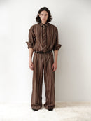 Brown Striped Oversize Unisex Shirt with Tie