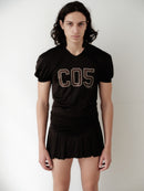 Black Logo Printed Sports Mesh Crop Top