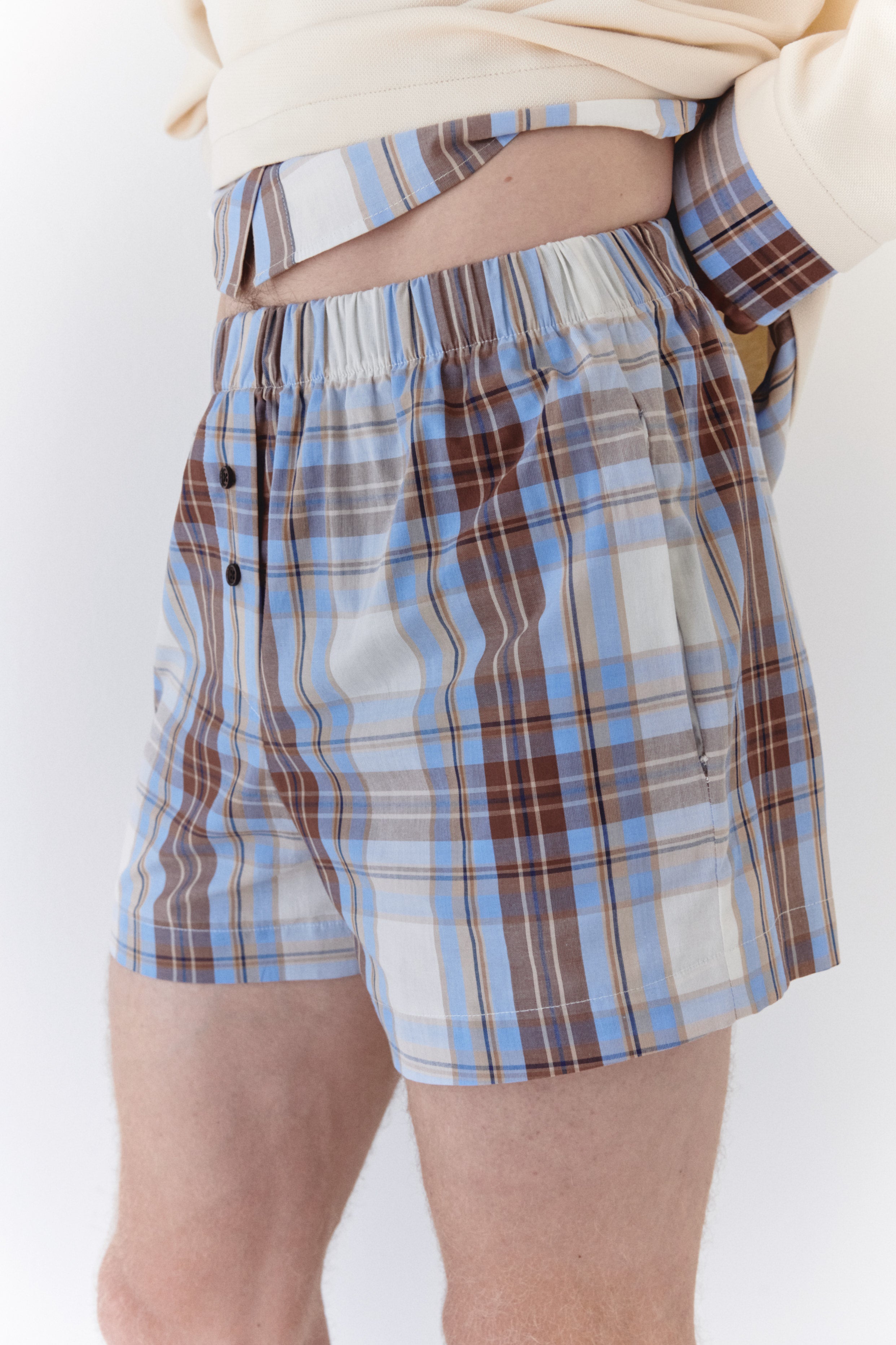 Blue Plaid Short With Button Details