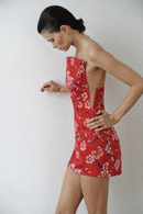 Flower Print Mini Dress with Structure Neckline