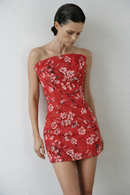 Flower Print Mini Dress with Structure Neckline